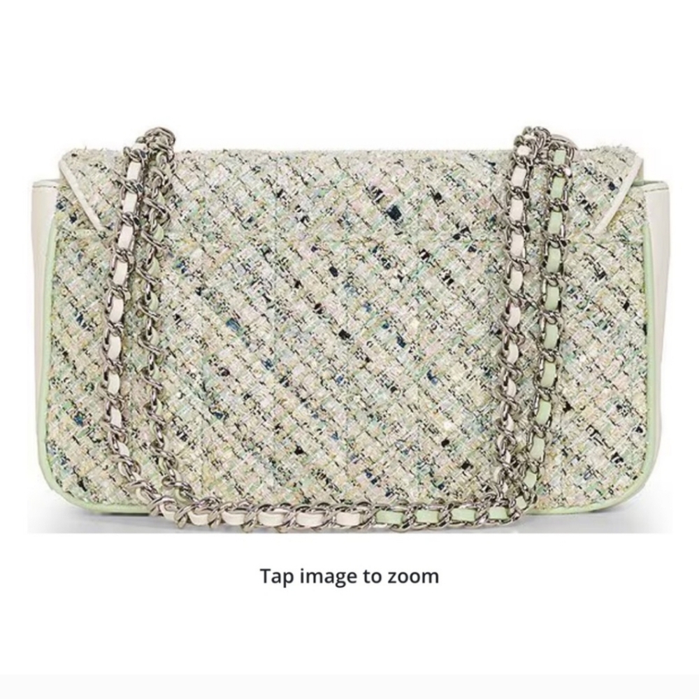 Karl Lagerfeld Paris Tweed Shoulder Bag in Mist Green - Picture 3 of 14